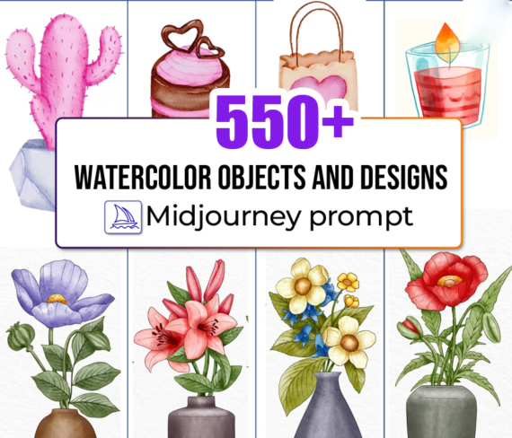 550+ Watercolor Objects and Designs Midjourney Prompts